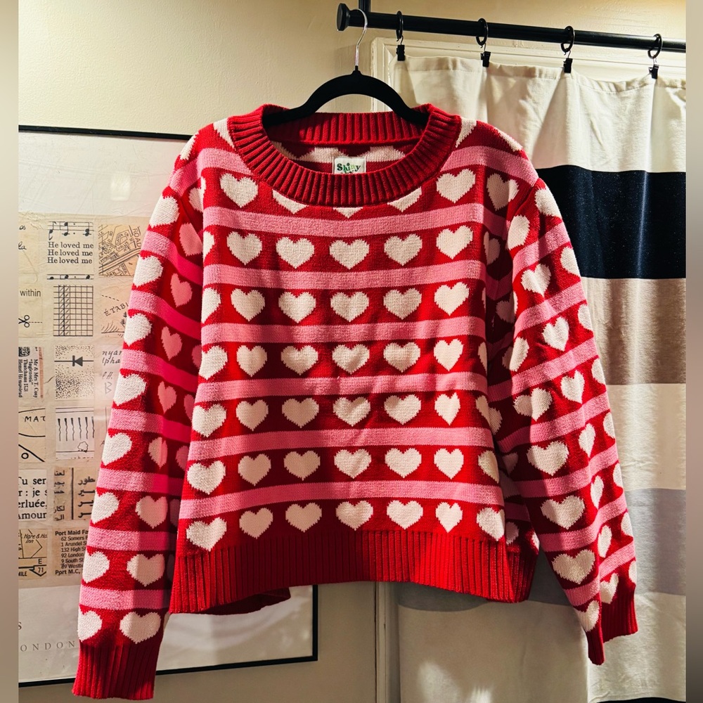 Heart Patterned Red Sweater